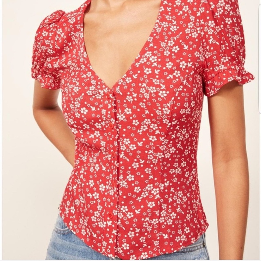 NWOT Reformation Red Floral Top size XS